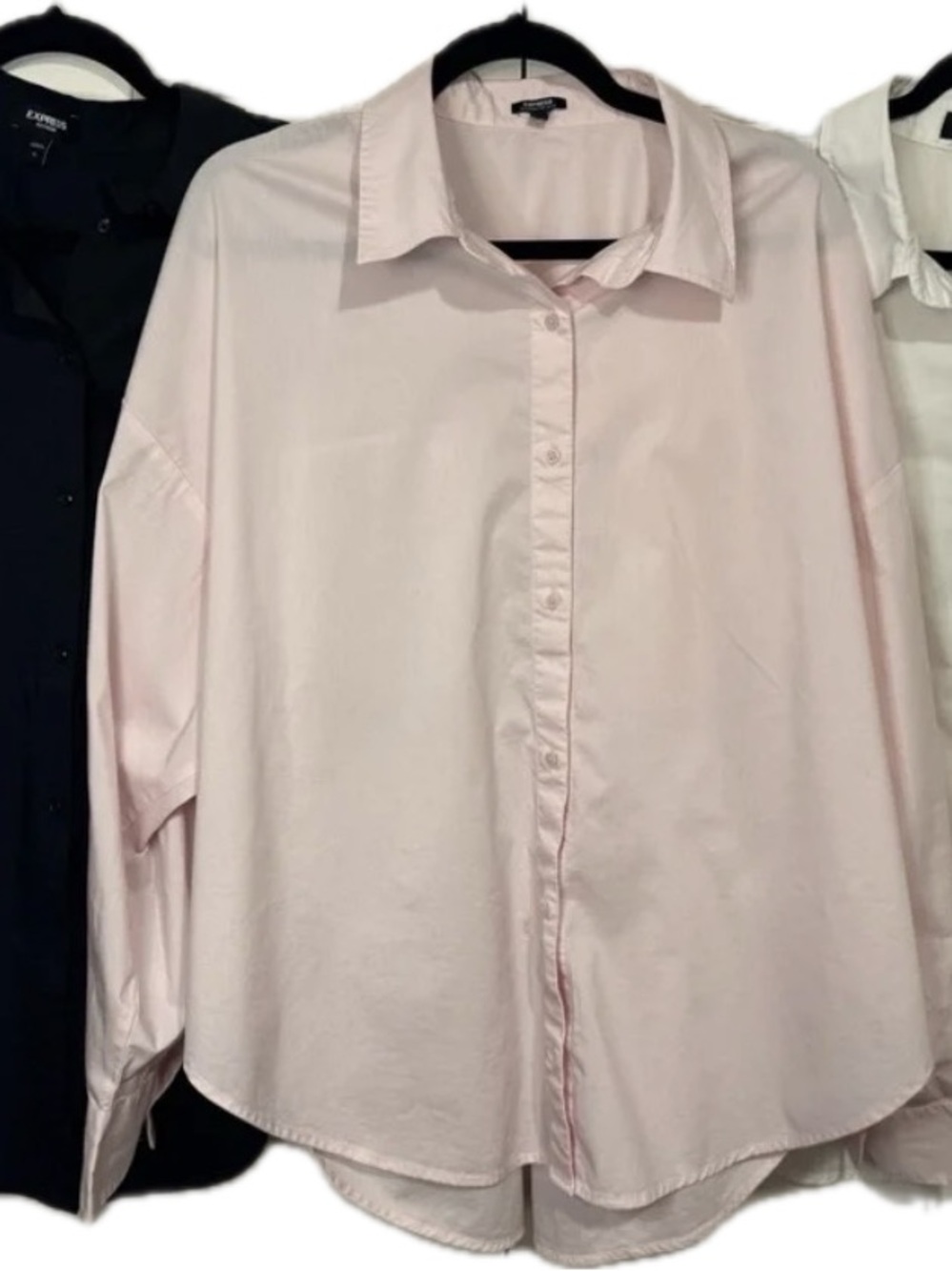 Express Boyfriend Button Down Shirts XL Black Pink White 3 Pack